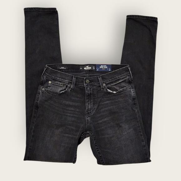 Hollister Jeans Men's 32x34 Skinny Epic Flex Charcoal Factory Distressed NWT - Picture 3 of 7